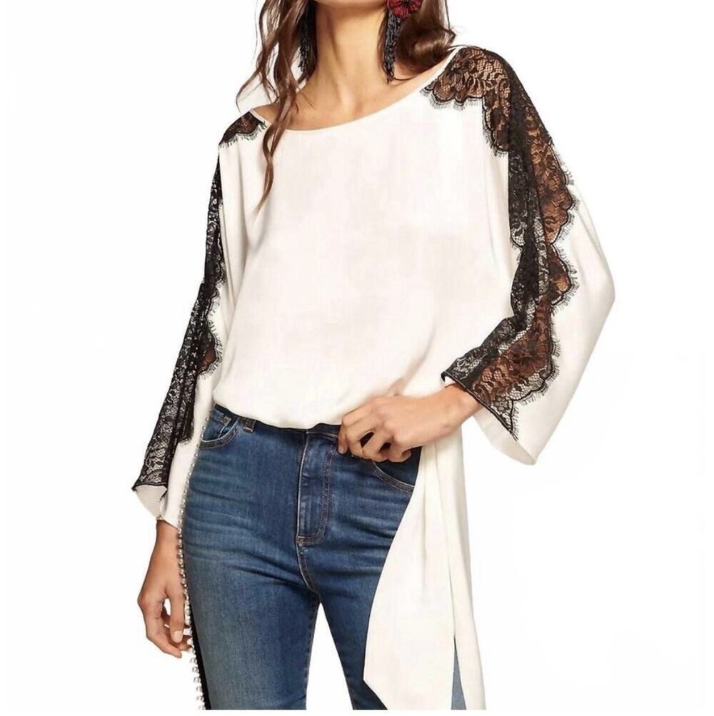 Ramy Brook Alessia Ivory and Black Lace Top XS NWT